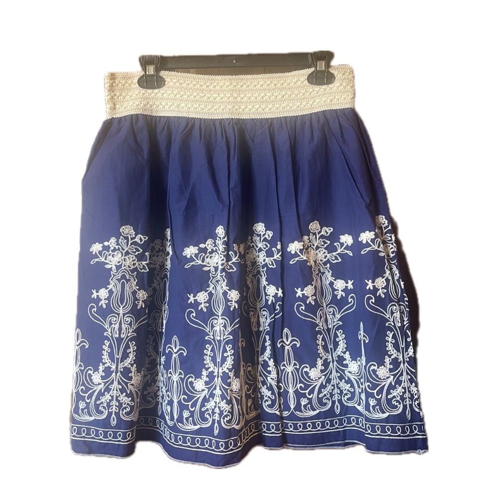 A-line Blue Embroidered Skirt Size Large
